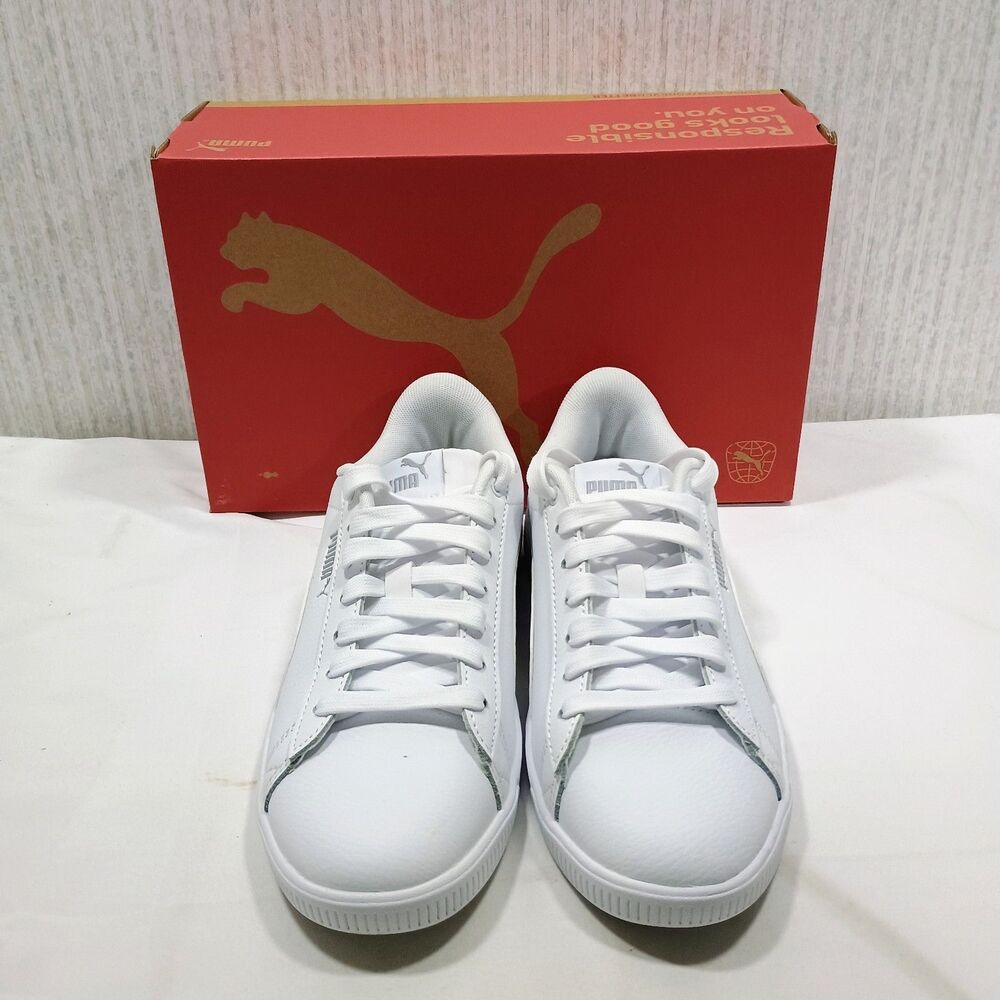 Puma Vikky v3 Lthr Women Size 7.5 White Leather Sneakers Low Top 383115-02 Box